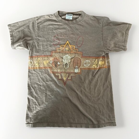 VTG 90s San Diego Town Aztec Navajo Skull Faded Distressed T-Shirt Size L - Picture 1 of 14